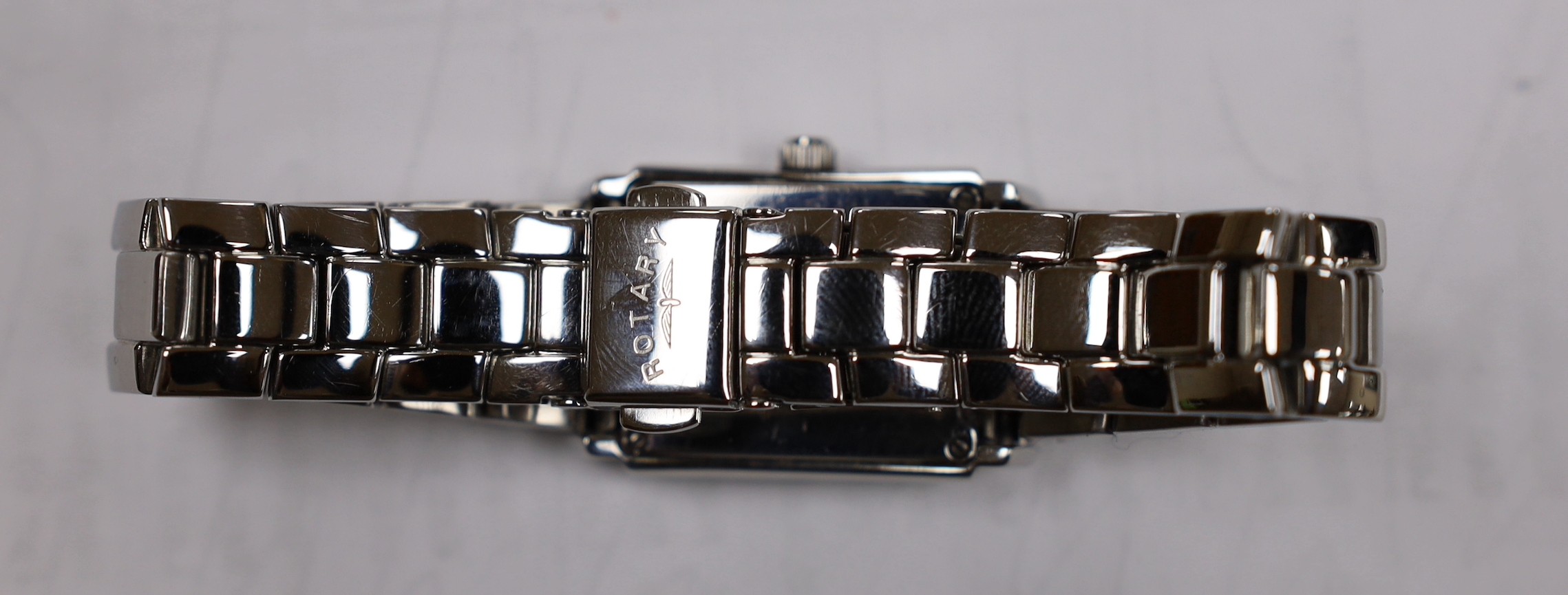 A lady's stainless steel Rotary quartz wrist watch, with spare links.